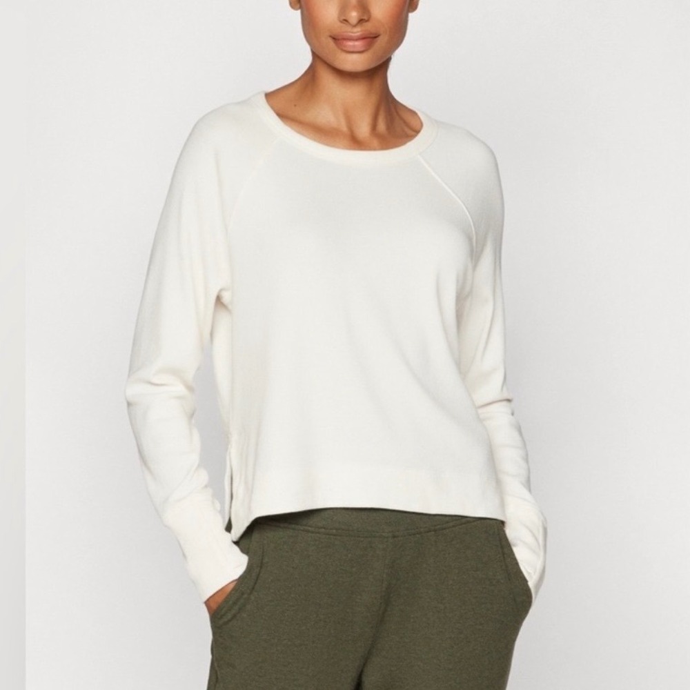Athleta Magnolia Rib White Coaster Luxe Recover High Hip Sweatshirt Medium